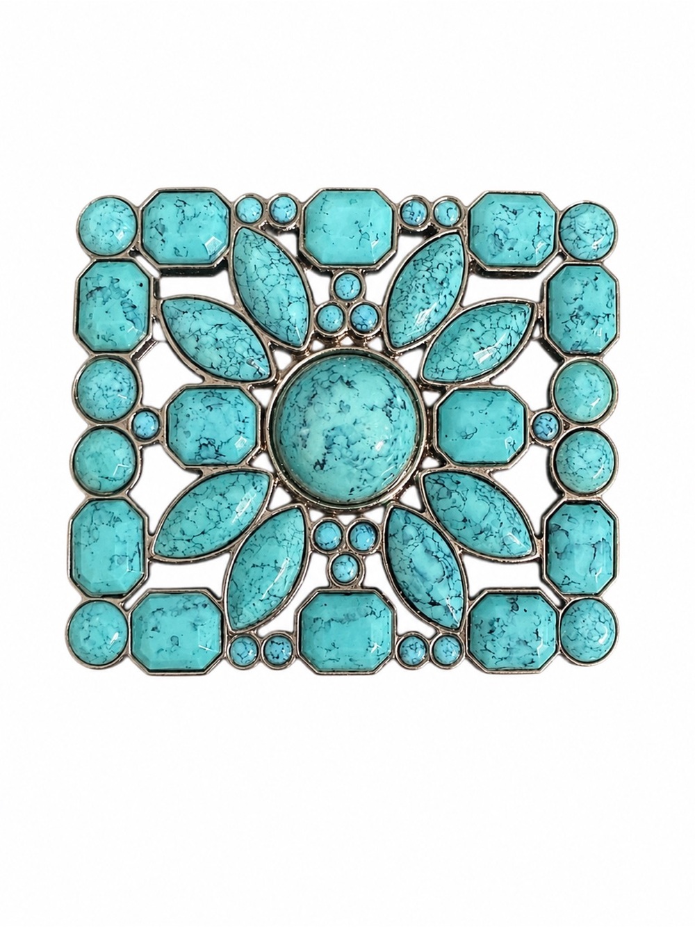 Southwestern Style Faux Turquoise Silver Tone Belt Buckle Western Boho Vintage